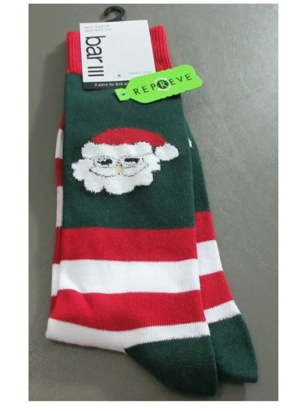 Bar III Men's 1-Pair Casual Novelty Socks, Candy Cane Santa, Shoe Size 7-12
